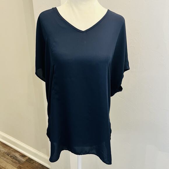 LOFT Outlet Women’s Draped Blouse V-Neck Short Sleeve XL Navy (A0131) - Picture 1 of 6